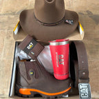 Kit Bota Masculina Adventure em Couro Legítimo e Palmilha Ortopédica +BRINDES: Chapéu, Cinto, Carteira e Copo