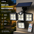 Refletor Solar LED Externo 198 LEDs com Sensor de Movimento, 4 Cabeças Dobráveis, Impermeável