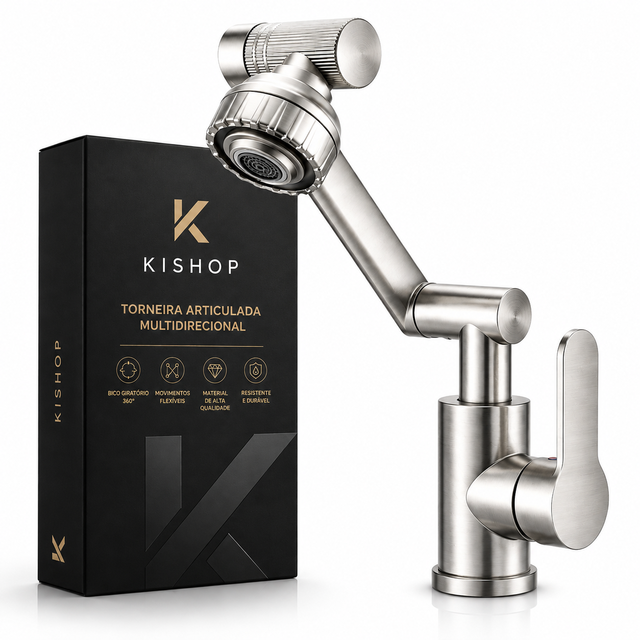 Torneira Articulada 360° Multifuncional Premium com Bico Giratório + Sabonete Líquido de Brinde
