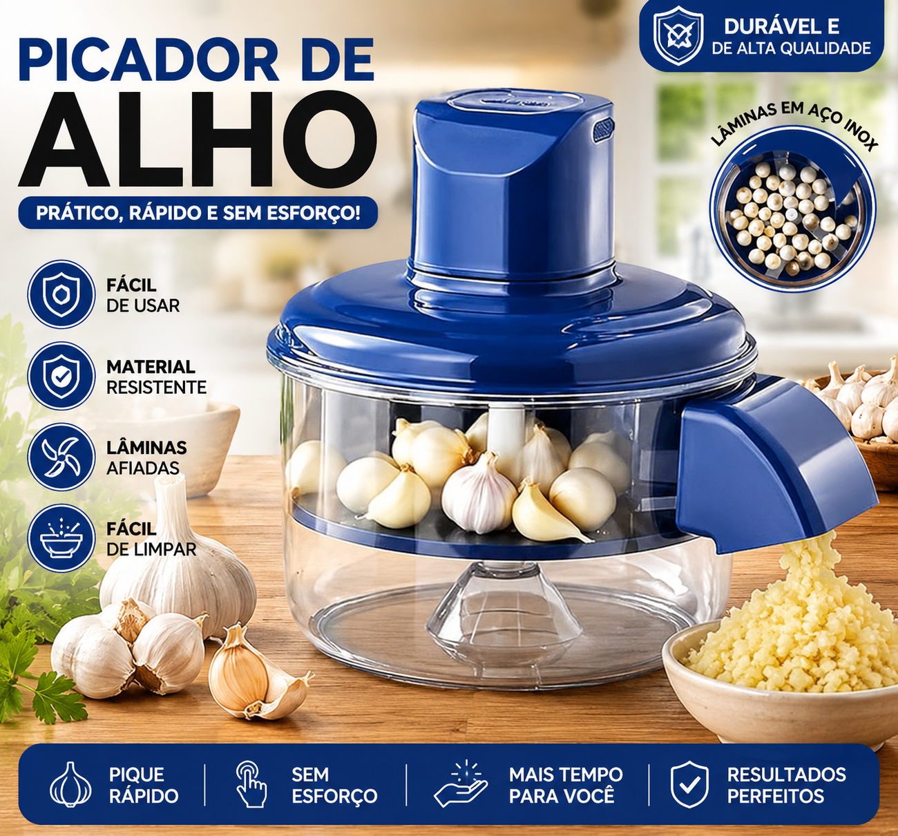 Triturador Elétrico de Alho Premium em Aço Inox – Praticidade e Agilidade na Sua Cozinha