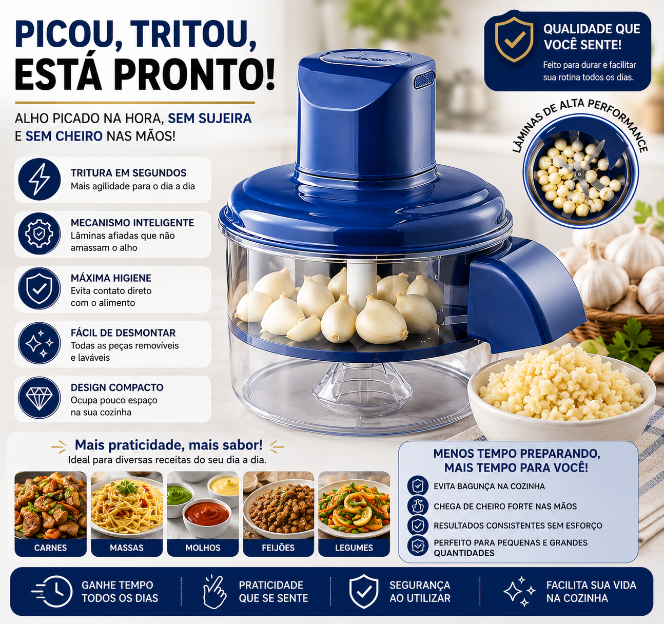 Triturador Elétrico de Alho Premium em Aço Inox – Praticidade e Agilidade na Sua Cozinha