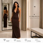 Vestido Longo Poliamida Premium Luminus™ – Elegância que Valoriza Suas Curvas