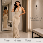 Vestido Longo Poliamida Premium Luminus™ – Elegância que Valoriza Suas Curvas