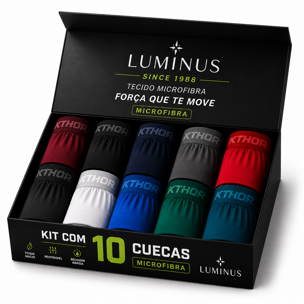 Kit 10 Cuecas Masculinas Luminus™ – Microfibra Premium, Conforto e Respirabilidade