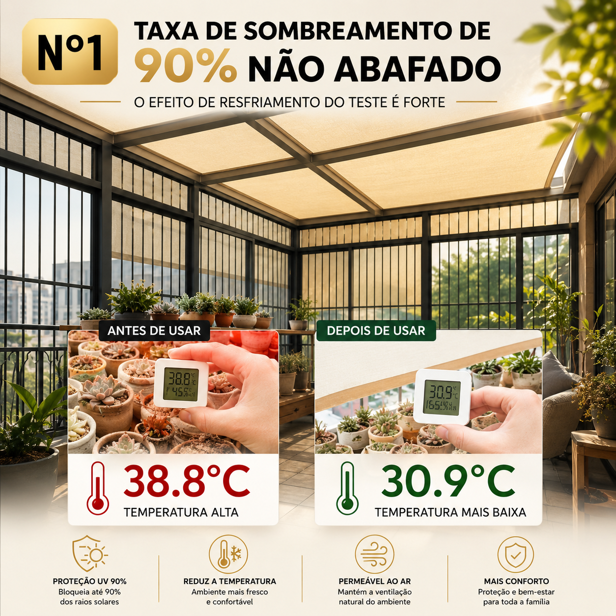 Tela de Sombreamento Luminus™ – Proteção UV e Conforto para Áreas Externas