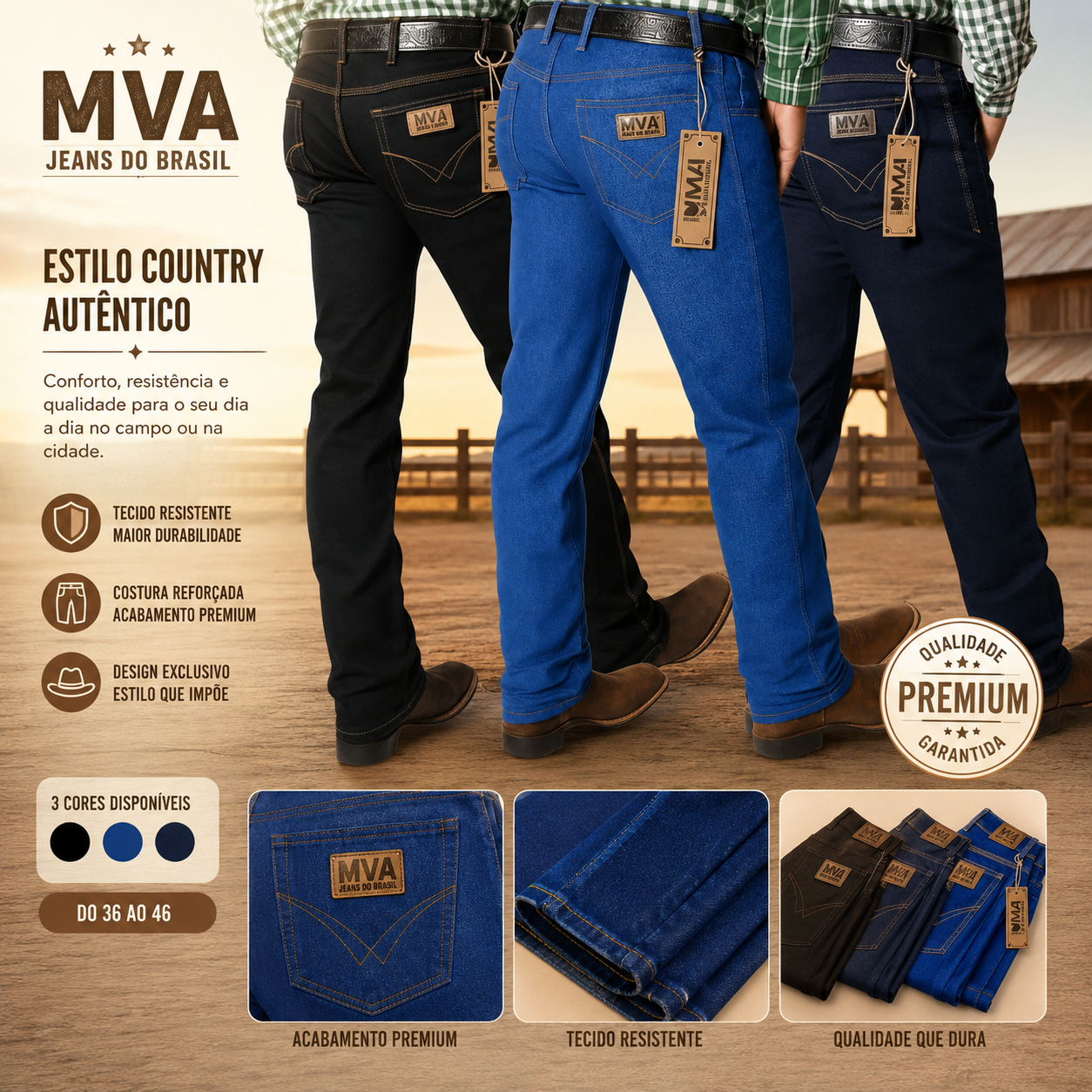Kit 3 Calças Jeans Country Premium – Estilo, Conforto e Resistência