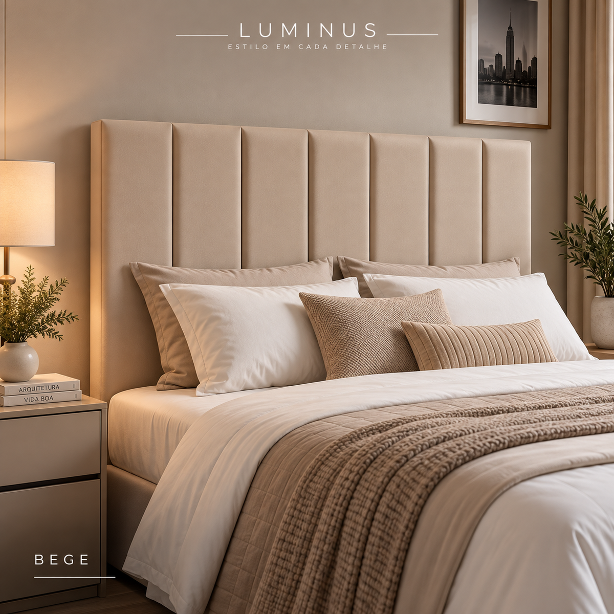Cabeceira Modular Estofada Luminus + Manta Decorativa de Brinde