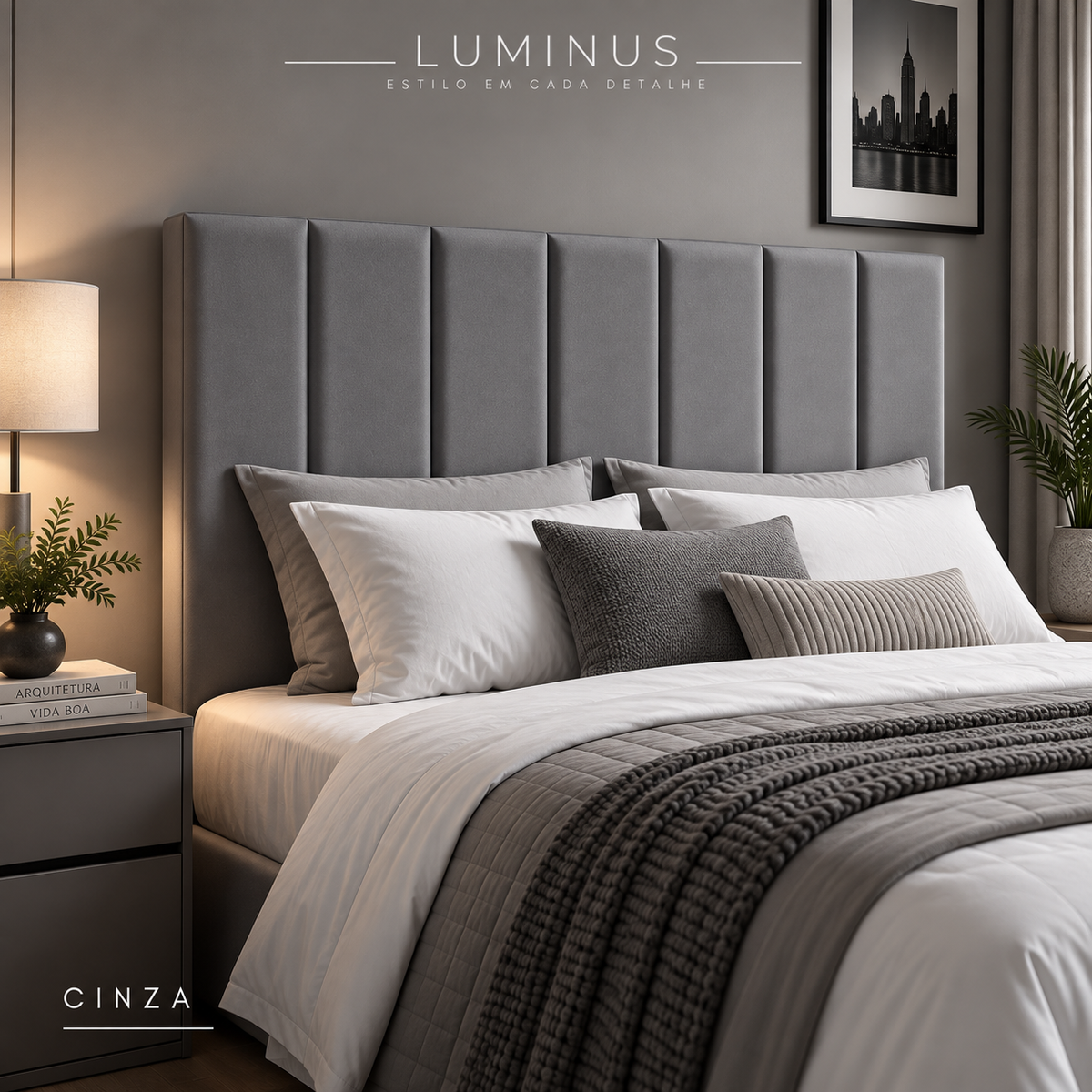 Cabeceira Modular Estofada Luminus + Manta Decorativa de Brinde