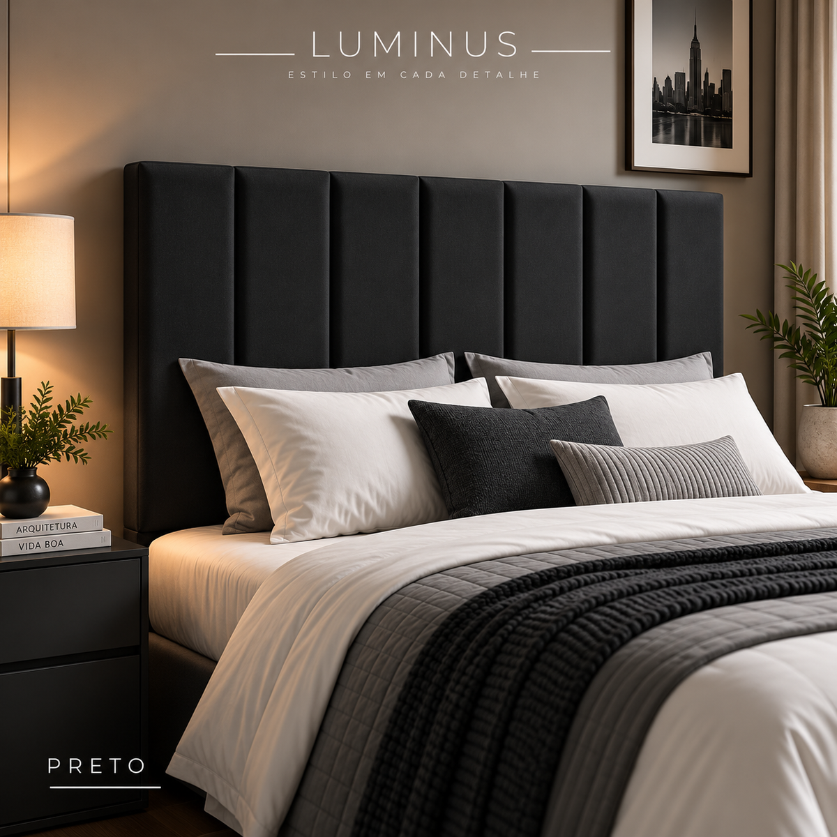 Cabeceira Modular Estofada Luminus + Manta Decorativa de Brinde