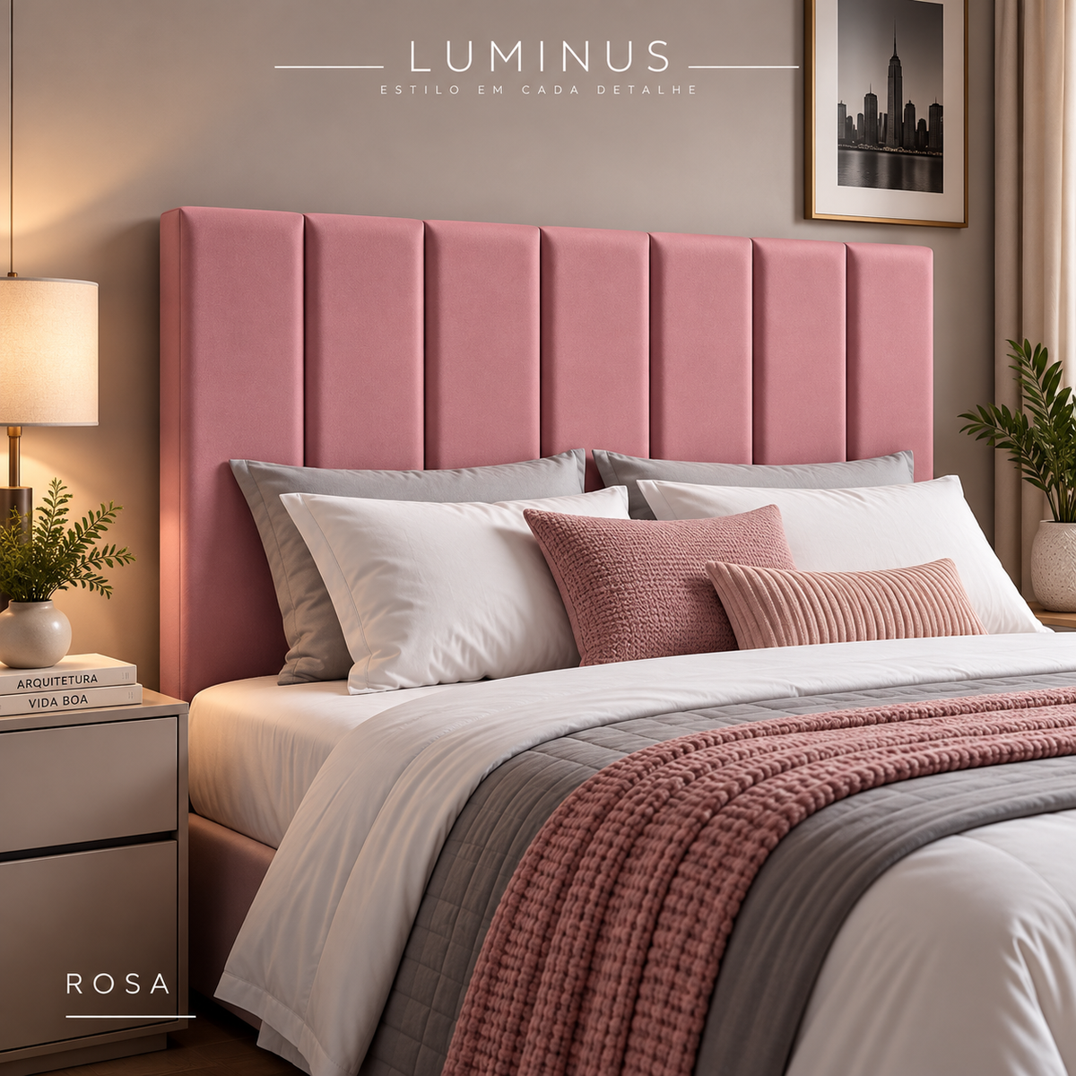 Cabeceira Modular Estofada Luminus + Manta Decorativa de Brinde
