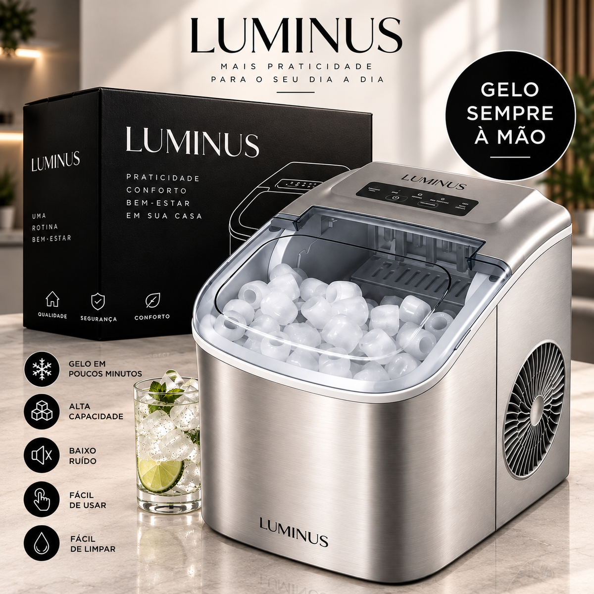 Máquina de Gelo Luminus IcePro™ – Gelo Fresco em Minutos - Bivolt