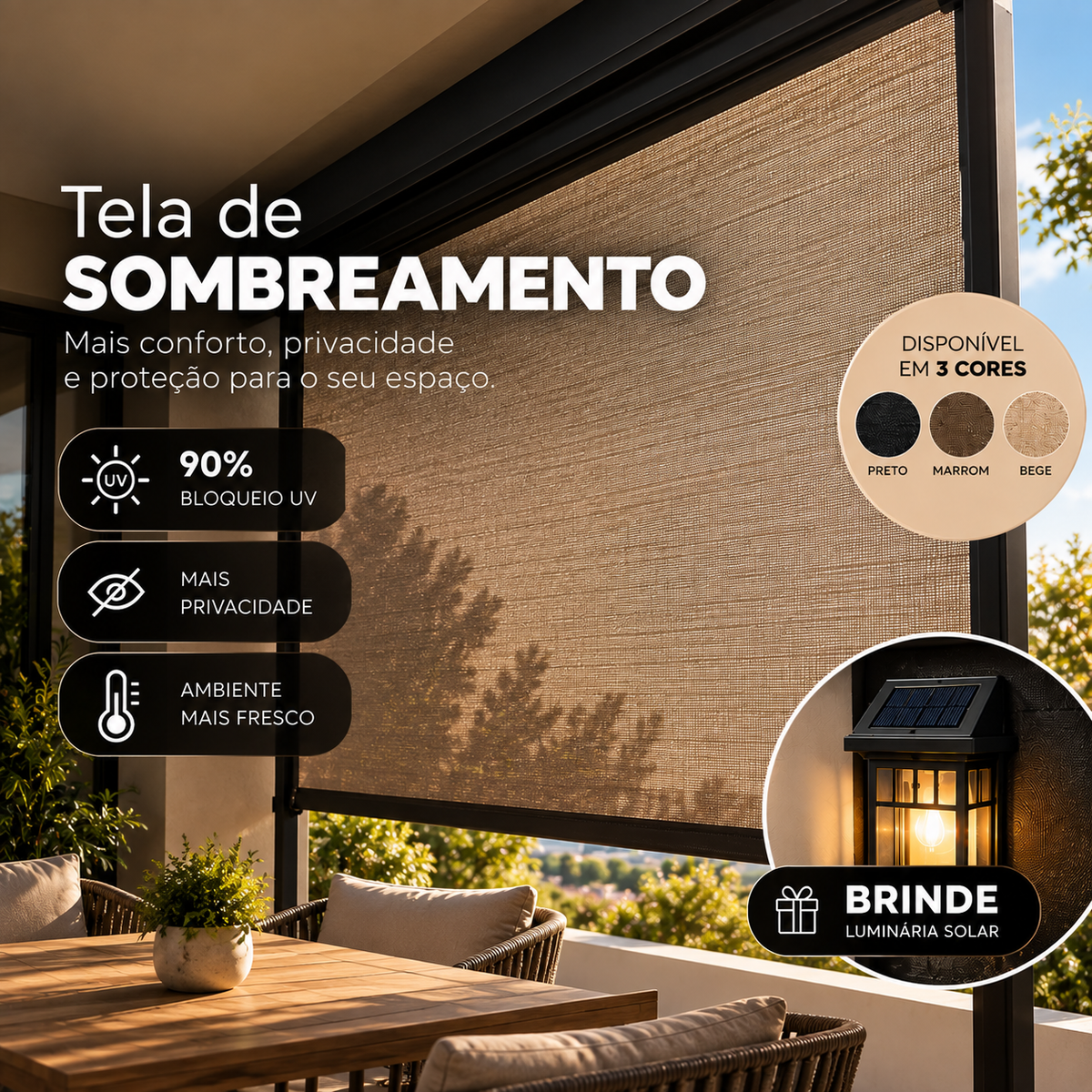Tela de Sombreamento Luminus™ – Proteção UV e Impermeável Contra Chuvas - Conforto para Áreas Externas + BRINDE EXCLUSIVO
