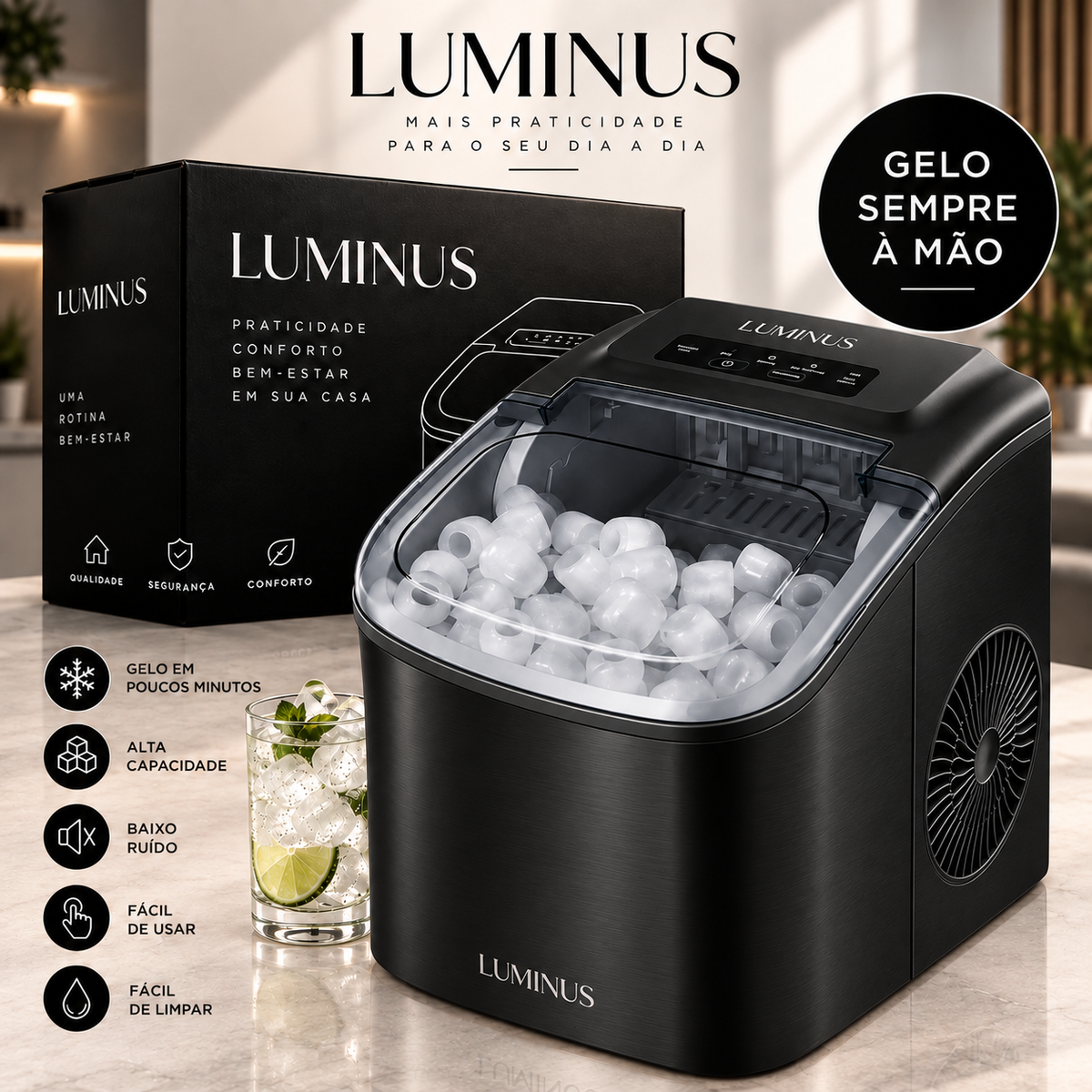 Máquina de Gelo Luminus IcePro™ – Gelo Fresco em Minutos - Bivolt