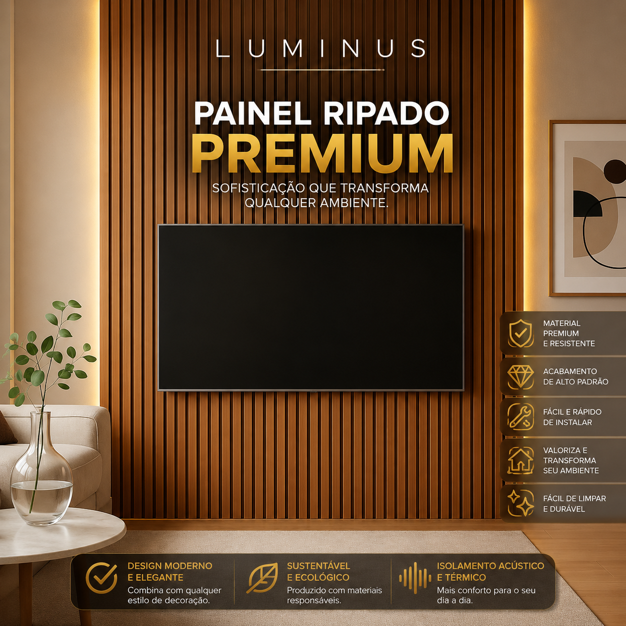 Painel Ripado Premium Luminus™ Colável – Transforme Sua Parede Sem Reforma
