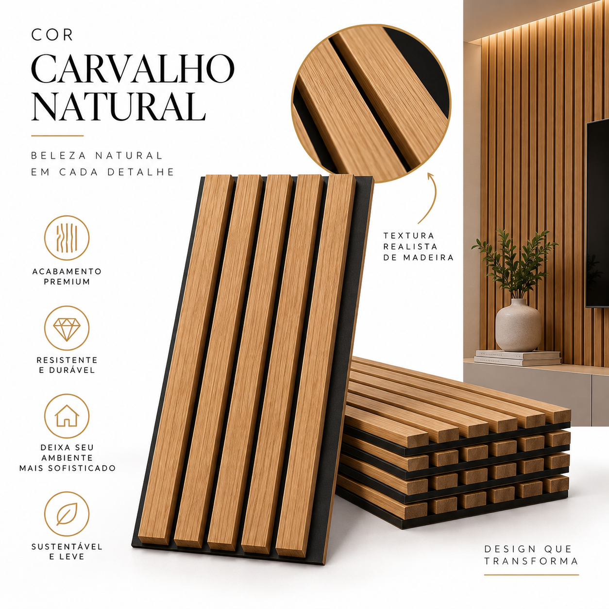Painel Ripado Premium Luminus™ Colável – Transforme Sua Parede Sem Reforma
