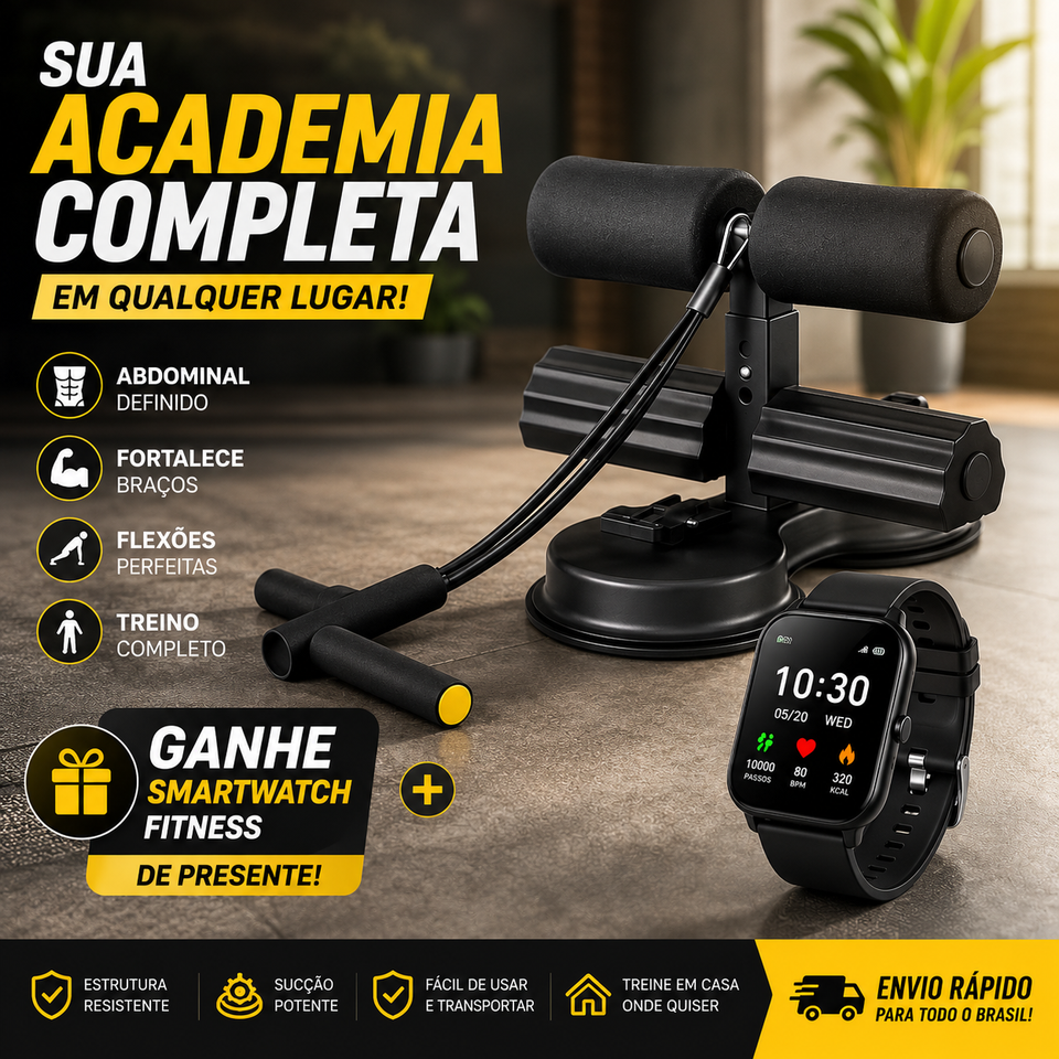 (ÚLTIMAS UNIDADES) Aparelho Abdominal Multifuncional 4 em 1 + Smartwatch Fitness GRÁTIS