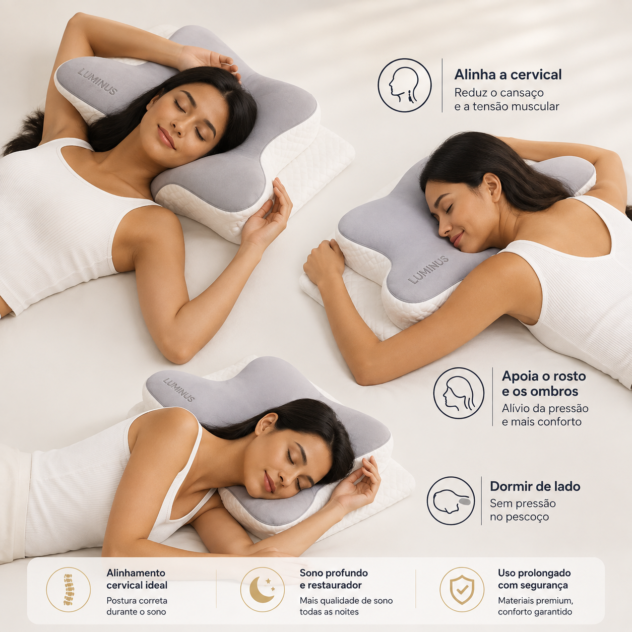 Travesseiro Ergonômico Luminus™ Deep Sleep – Suporte Cervical com Espuma Viscoelástica