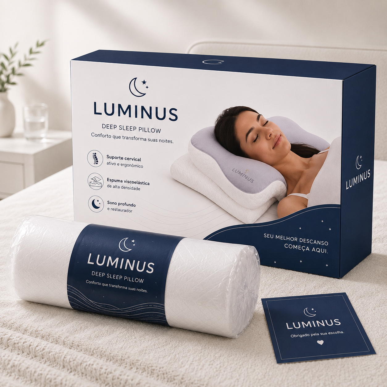 Travesseiro Ergonômico Luminus™ Deep Sleep – Suporte Cervical com Espuma Viscoelástica