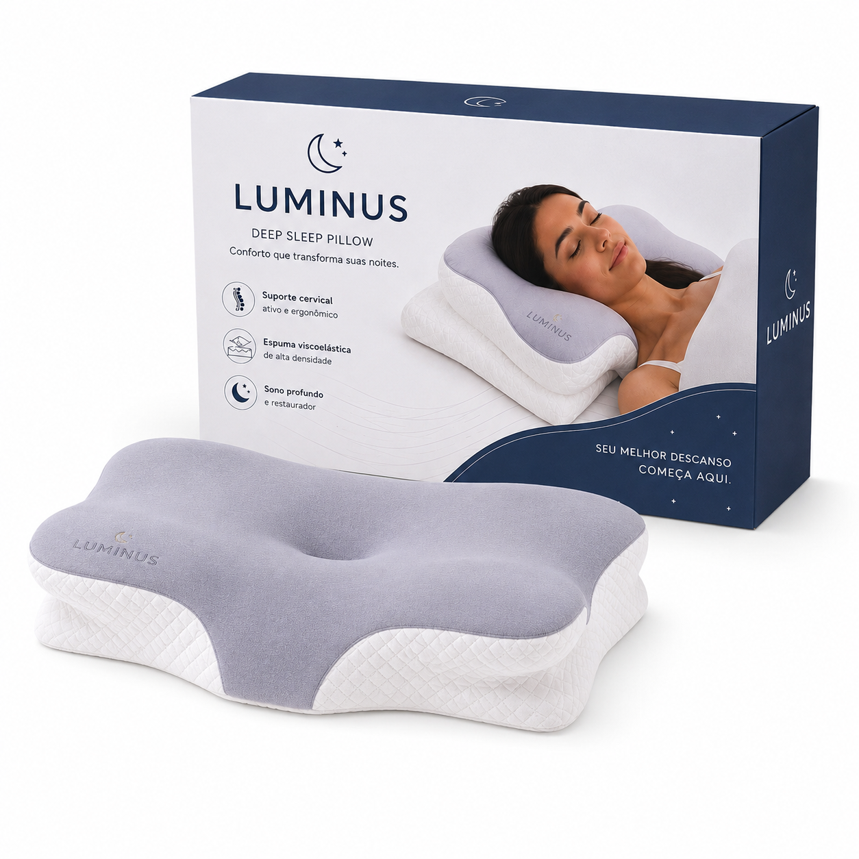 Travesseiro Ergonômico Luminus™ Deep Sleep – Suporte Cervical com Espuma Viscoelástica