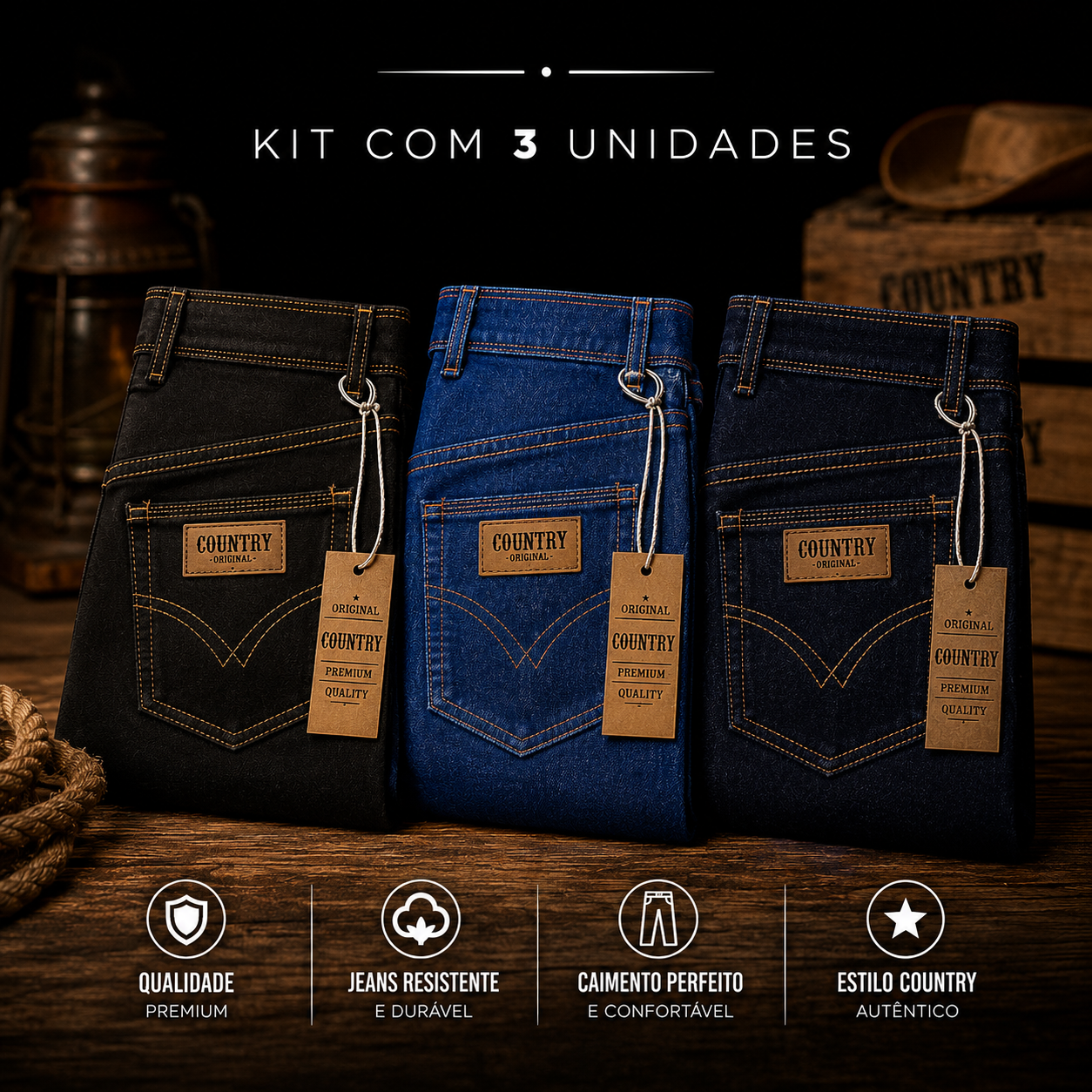 Kit 3 Calças Jeans Country Premium – Estilo, Conforto e Resistência
