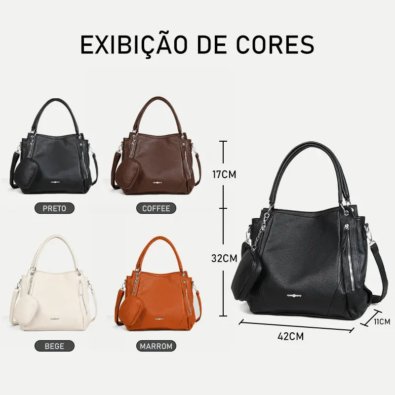 Bolsa Feminina Grande De Ombro Com Alça Transversal De Couro PU