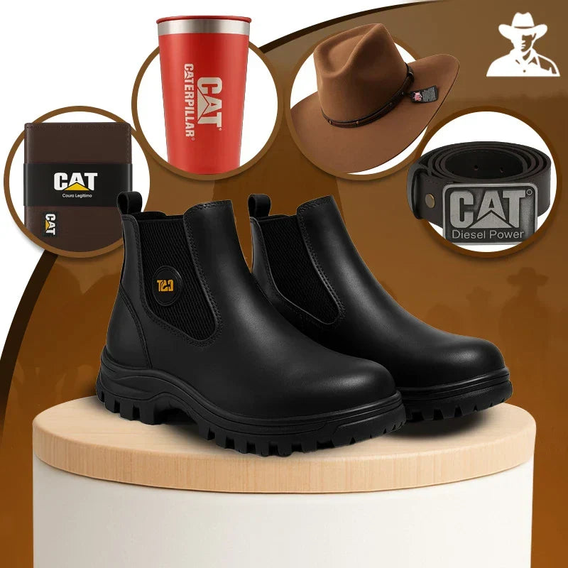 Kit Bota Masculina Adventure em Couro Legítimo e Palmilha Ortopédica +BRINDES: Chapéu, Cinto, Carteira e Copo (Copy)